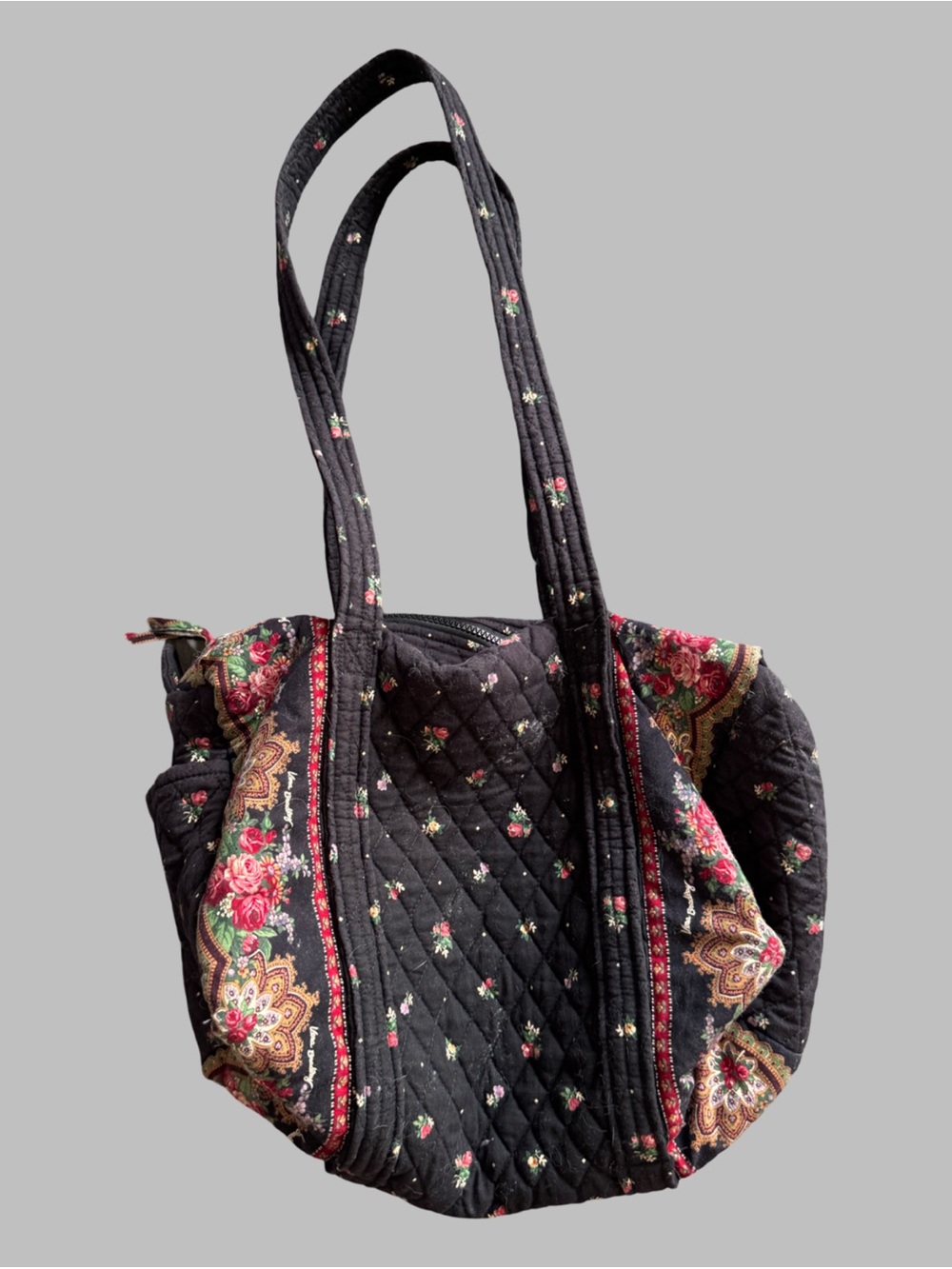 VERA BRADLEY Vintage Small Black Floral Duffle - Picture 2 of 11
